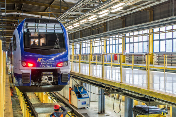 Warsaw,,Poland,-,October,20,,2017:,Train,Inside,Depot.,Area