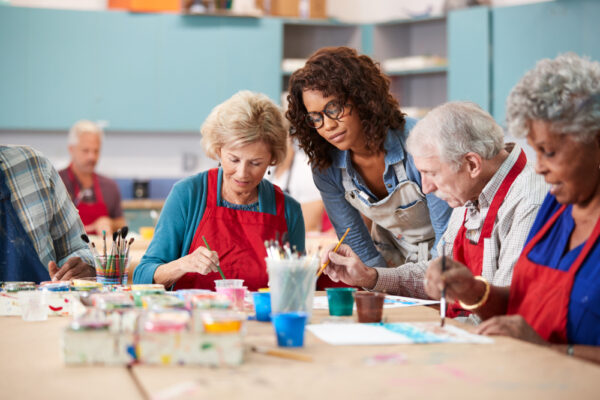 Group,Of,Retired,Seniors,Attending,Art,Class,In,Community,Centre