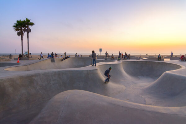 Skate,Board,Park,In,Venice,Beach,At,Sunset,,California,,Usa