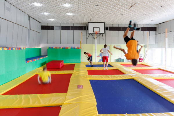 Gomel,,Belarus,-,July,25,,2018:,Children,Jumping,On,Trampolines